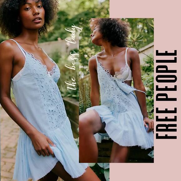 Free People Dresses & Skirts - Free People mini dress floral eyelets embroidery sundress pleated boho Large